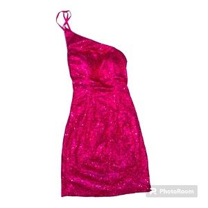 Sequin One Shoulder Backless Mini Cocktail Party Dress